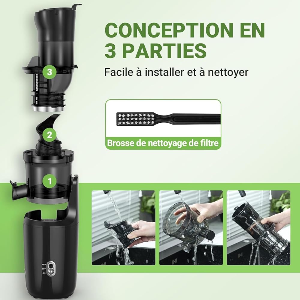 AMZCHEF Extracteur De Jus Pour Fruits Entiers 80MM - Centrifugeuse Extracteur De Jus Sans BPA - 200W Extracteur De Jus Froid Avec Tarière Améliorée, Filtre Double Couche, Moteur Silencieux - Noir Bleu : Cuisine et Maison