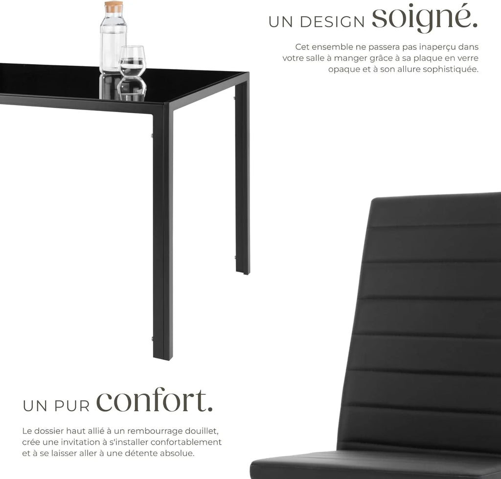 Ensemble Table Salle à Manger avec 4 Chaises Design - Noir