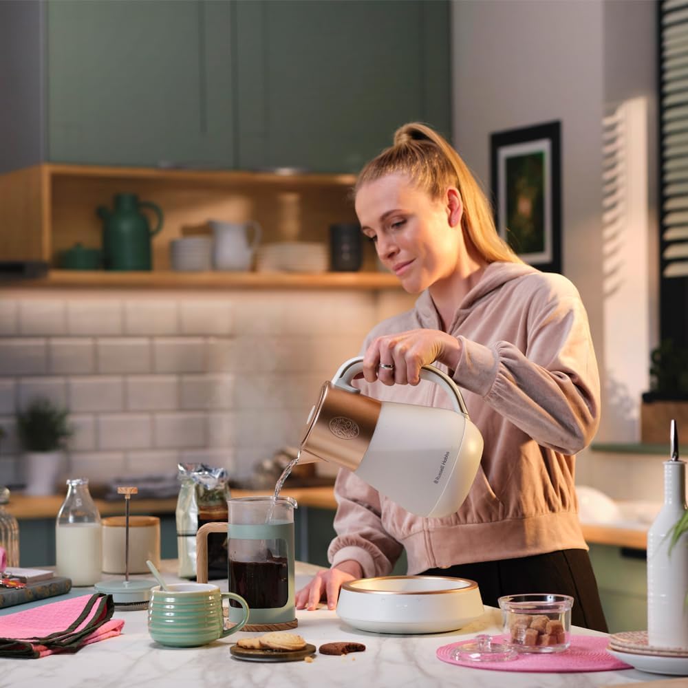 Russell Hobbs Bouilloire en verre [1,7L, température réglable 40-100°] Calm (éclairage intérieur & son apaisant, Technologie Quiet-Boil, maintien au chaud, écran numérique & tactile, 2400W) 27450-70 : Cuisine et Maison