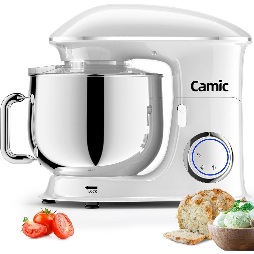 Camic Robot Pâtissier Multifonctions, Pétrin 8L 1500W Puissant, Robot de Cuisine avec Crochet Pétrisseur, Batteur, Fouet à Fil, Couvercle, Compatible Lave-vaisselle : Cuisine et Maison