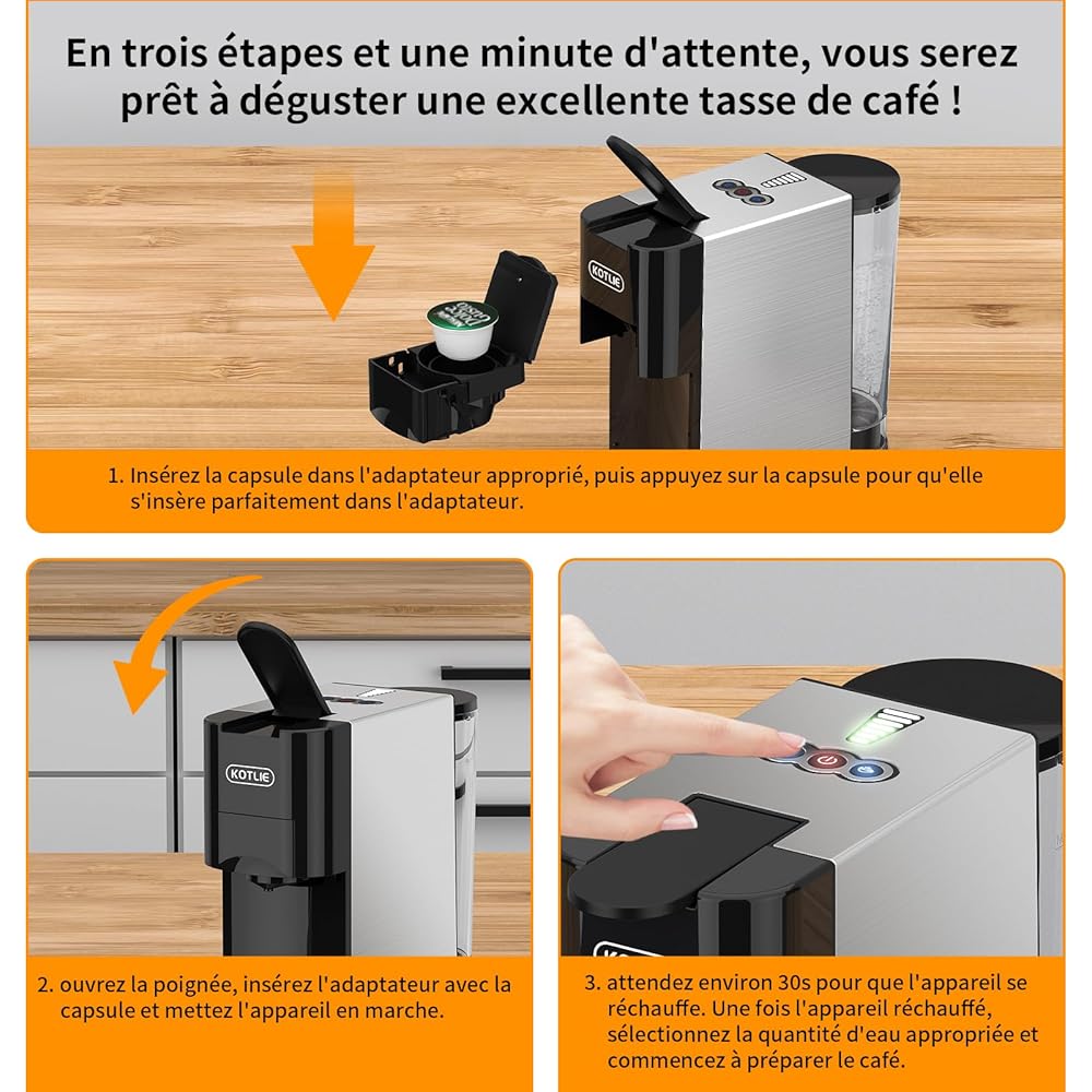 KOTLIE AC-513HF Machine à café multifonctionnelle 5-en-1 pour NES/pour DG/Café en poudre/ESE Pads (44 mm)/pour a modo mio, convient aux bonnets hauts (Noir) : Cuisine et Maison