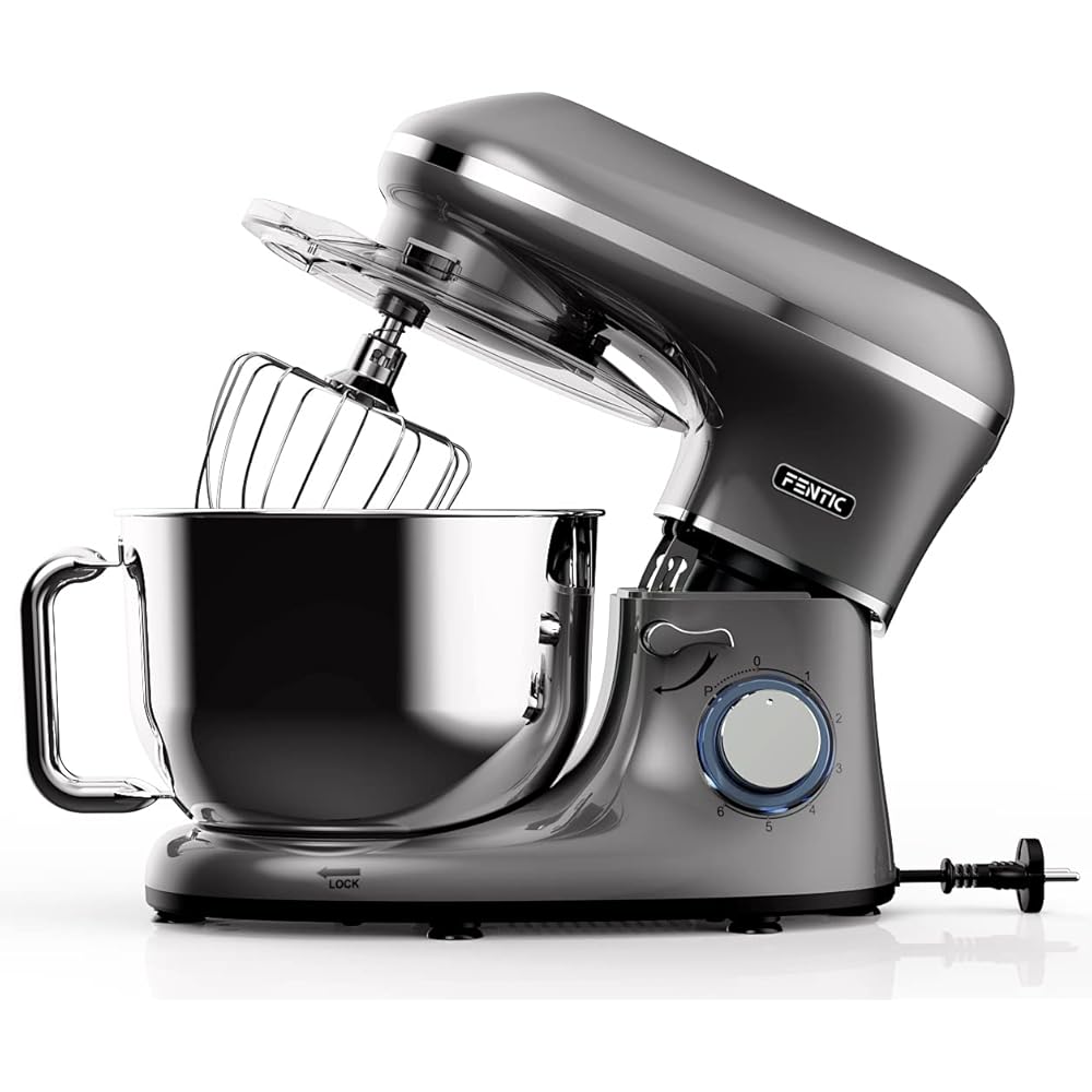 Fentic Robot Pâtissier – 2000W – Bol mélangeur en acier inoxydable (6,2L) – Avec fouet, Crochet pétrisseur et Batteur plat – Incl. et accessoires supplémentaires (Anthracite) : Cuisine et Maison
