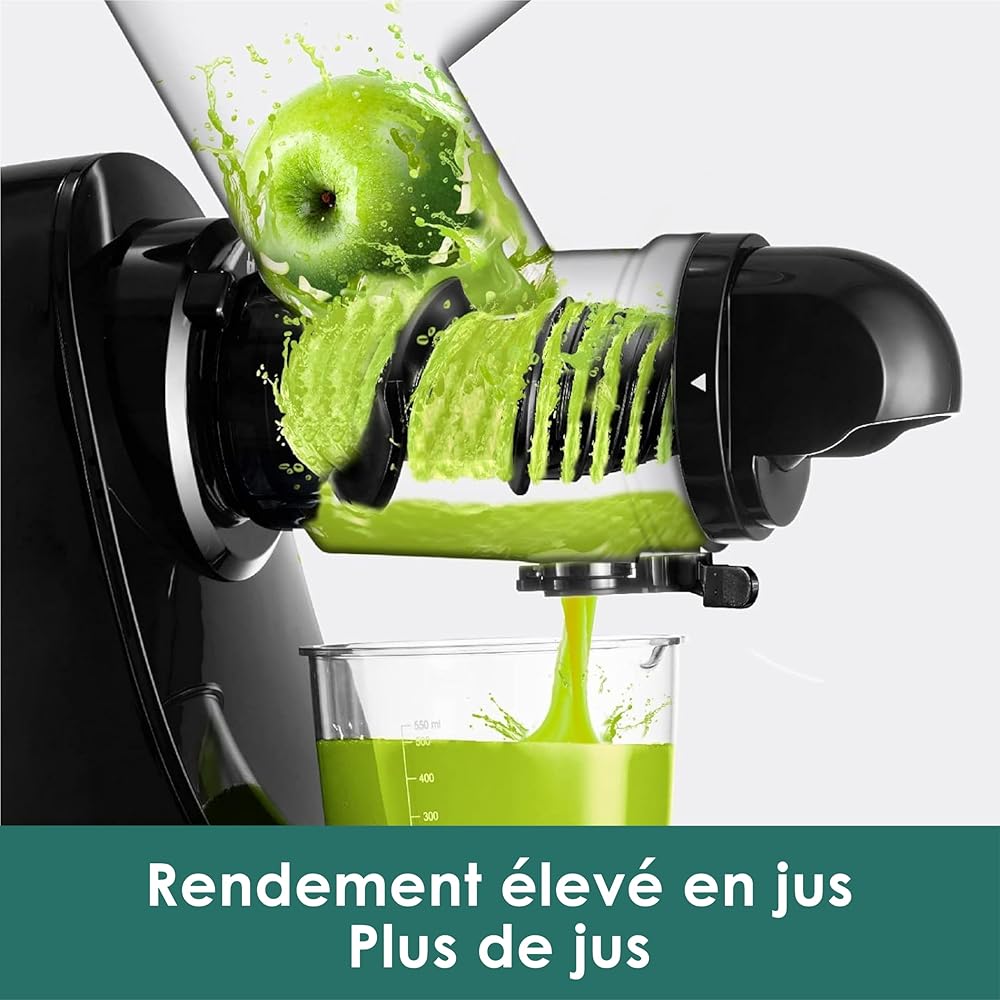 Fretta Extracteur de Jus à Pression à Froid, Goulotte d'alimentation Large de 76 MM, Presse-agrumes à Froid sans BPA, Extracteur de Jus de Fruits et Légumes, Recettes de Jus Incluses (Noir) : Cuisine et Maison