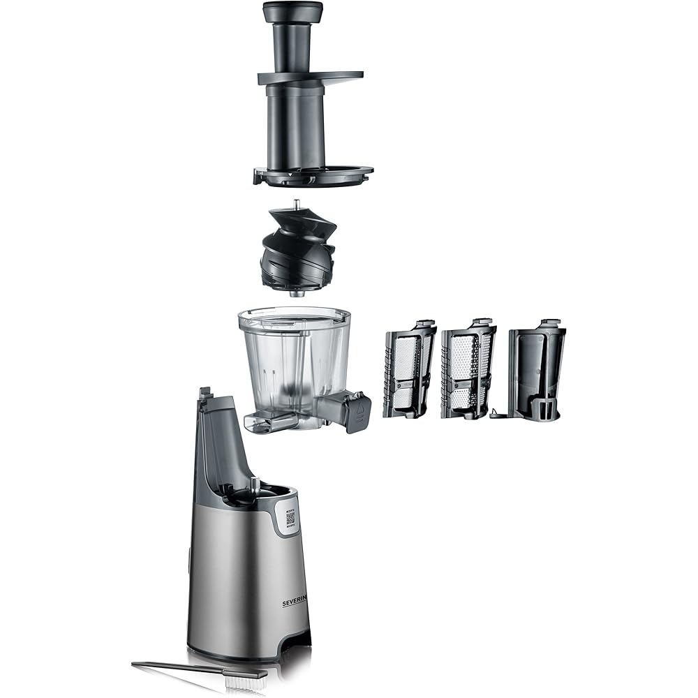 SEVERIN Slow Juicer - Centrifugeuse pour jus, sorbets, glaces, confitures et autres, presse-agrumes électrique en acier inoxydable, nettoyage facile, bac de récupération de 1L, 150 Watt, ES 3571 : Cuisine et Maison