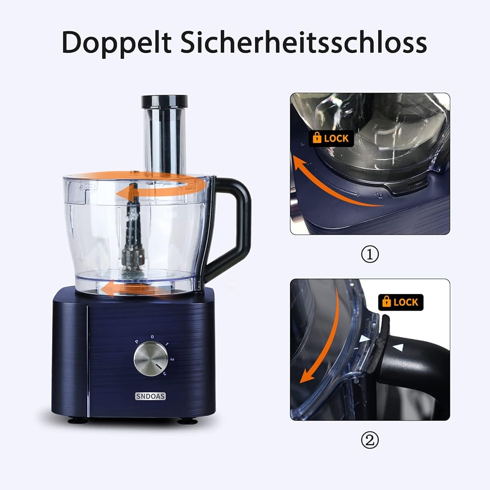 SNDOAS Robot Multifonction Cuisine, 1100 W Robot Culinaire, Bol Mélangeur 3.2 L, Hachoir Multifonction, Robot Mixeur 1.5 L, Moulin à café, Bleu Foncé : Cuisine et Maison