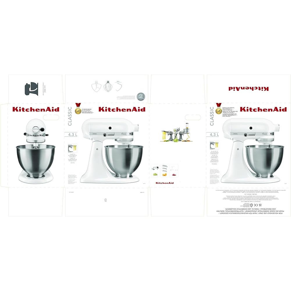 Kitchenaid 5K45SSEWH Série "Classic" Robot Mixeur Multifonctions Blanc : Cuisine et Maison