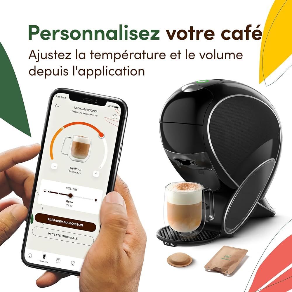 Dolce Gusto NEO Coffee Machine by Krups, Machine à café + 3 boites de dosettes compostables (Espresso, Lungo, Cappuccino), Cafetière multi-boissons connectée YY5242FD : Cuisine et Maison