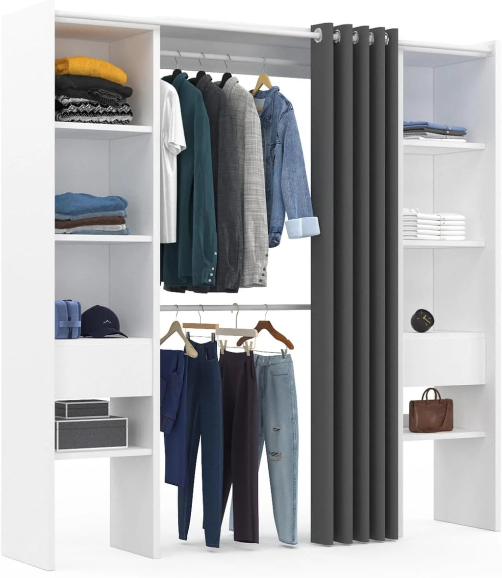 Dressing extensible double MERYL 120/180 x 50 x 180 cm, avec étagères double penderie