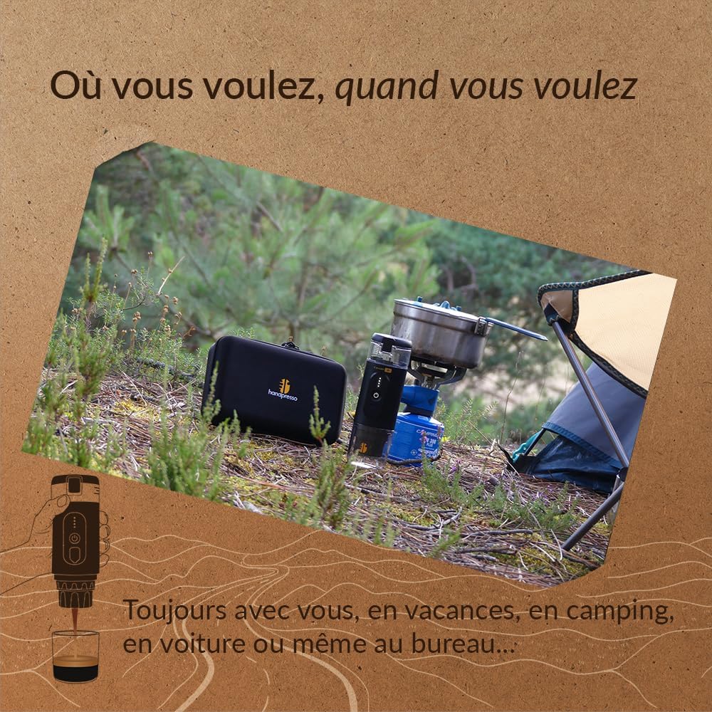 Handpresso - cafetiere portable E-PRESSO+ et sa valise - machine a cafe portable batterie USB | réservoir 90 ml | batterie 3x2,9 mA | Cafetière portable voyage capsules expresso ou café moulu : Cuisine et Maison