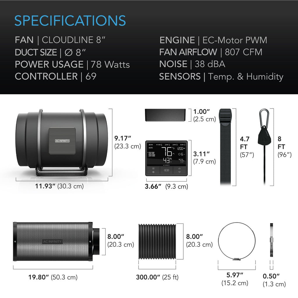 AC Infinity Cloudline PRO Lüftungs-Set, 8 Zoll, mit Filter