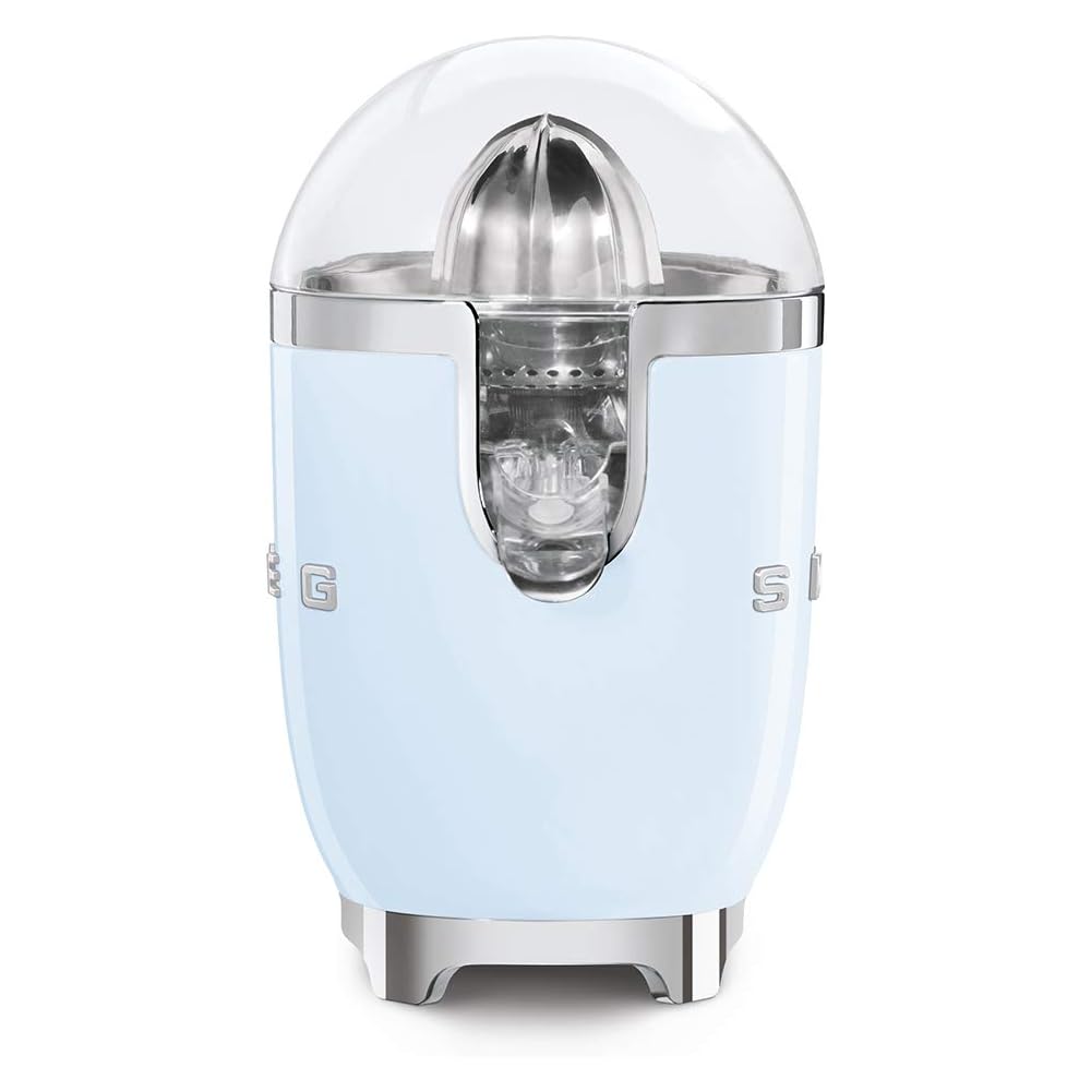 Smeg, Presse Agrumes Électrique CJF11PBEU, Mise en Marche Automatique à Pression, Bec Anti-goutte et Cône Universel, Base Antidérapante, Range Cordon Intégré, 70W, Bleur Azur : Cuisine et Maison