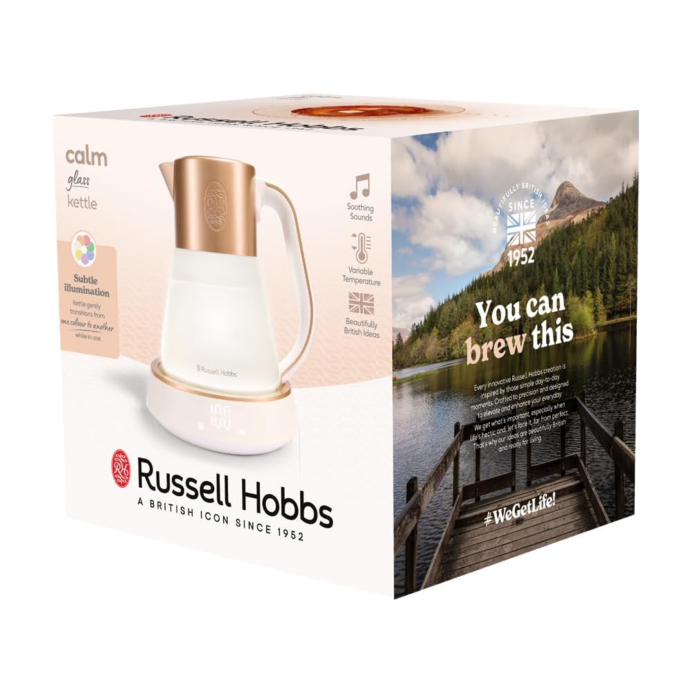 Russell Hobbs Bouilloire en verre [1,7L, température réglable 40-100°] Calm (éclairage intérieur & son apaisant, Technologie Quiet-Boil, maintien au chaud, écran numérique & tactile, 2400W) 27450-70 : Cuisine et Maison