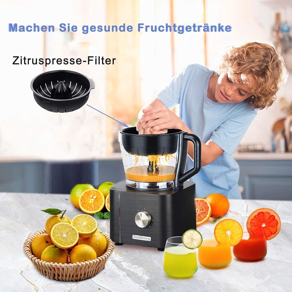TopStrong Robot Cuisine Multifonction,1100W Robot Multifonction,11 en 1 Robot Culinaire inclus Hachoir, Crochet Pétrisseur,Mixeur, Presse-agrumes et Moulin à Café, 3,2L Bol et 1,5L Blender : Cuisine et Maison