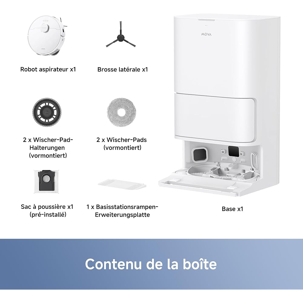 MOVA E30 Ultra Robot Aspirateur Laveur avec Vidage Automatique, Nettoyage Automatique des Serpillières, Technologie RoboSwing, Levage des Serpillières à 10,5 mm, Aspiration de 7 000 Pa : Cuisine et Maison