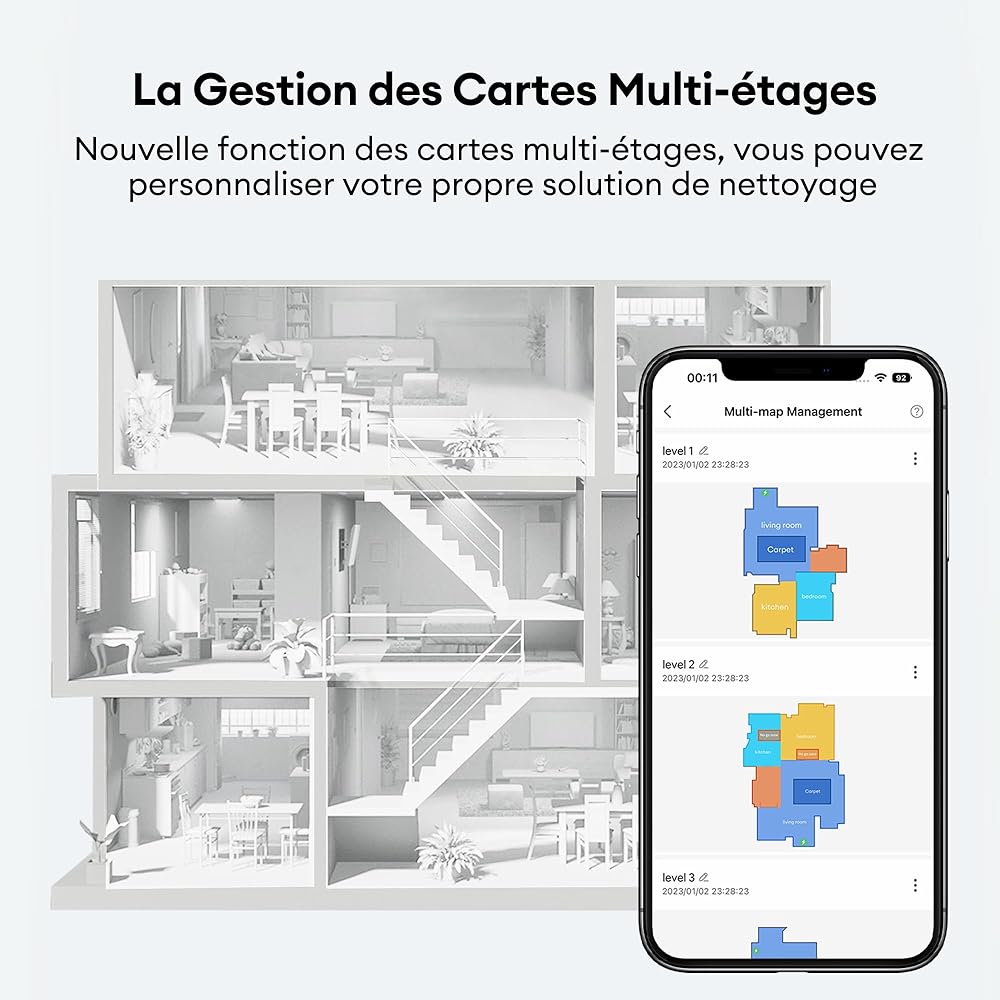 Ultenic T10 Pro Aspirateur Robot Laveur, Station Auto-Vidage 4000pa, Lavage à Serpillière Rotative, Navigation Lidar Cartographie, 200Min Autonomie, Connecté App et Alexa, Détection de Tapis : Cuisine et Maison