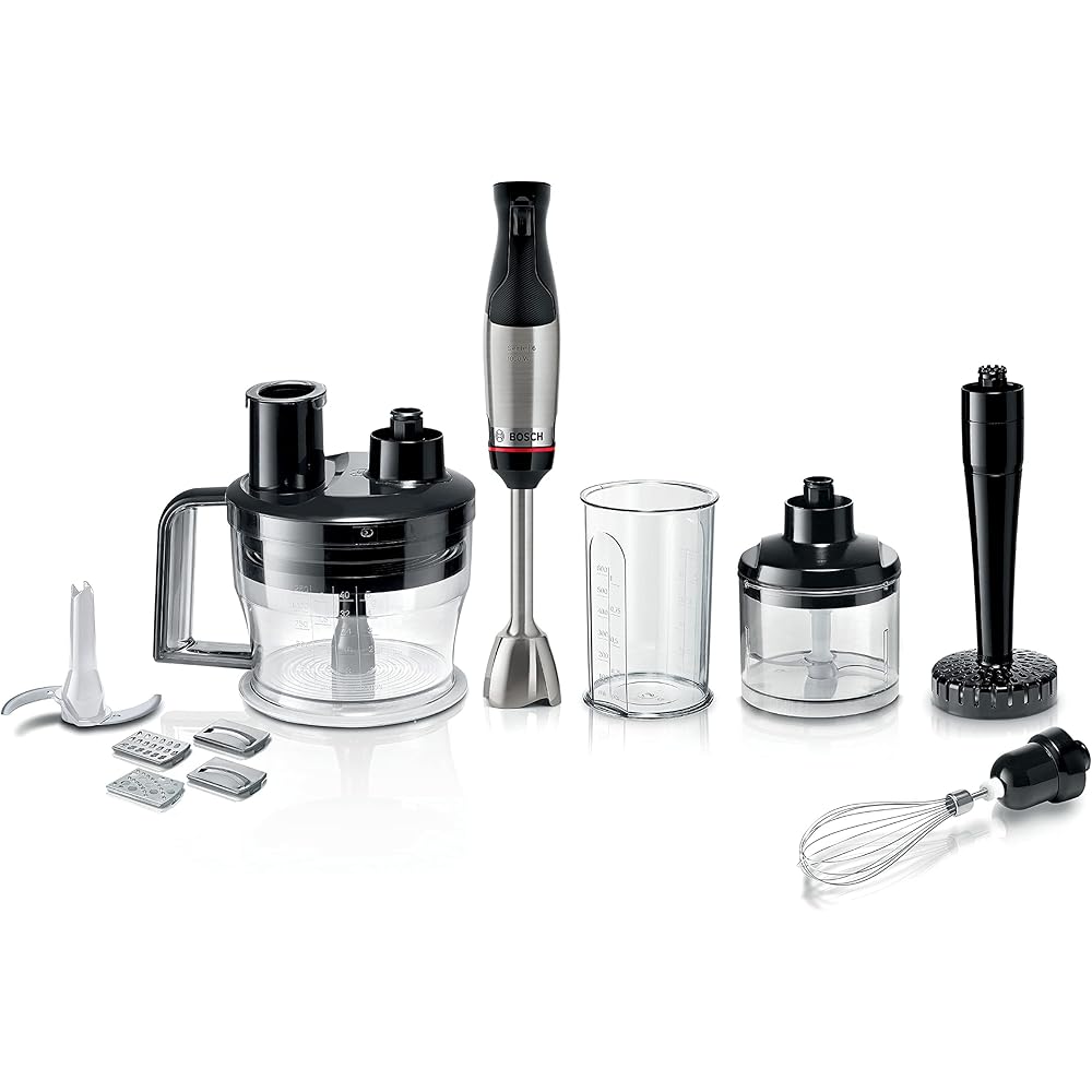 Bosch, mixeur plongeant, ErgoMaster Série 6, moteur 1000 watts refroidi par air, variateur de vitesse extra large, système de mixage QuattroBlade System Pro, accessoires inclus, MSM6M673 : Cuisine et Maison
