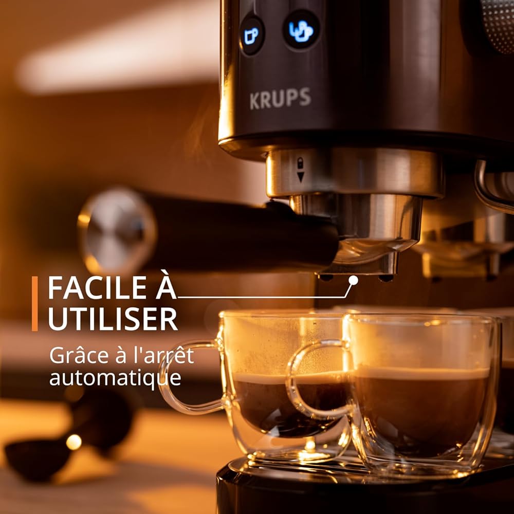 KRUPS Virtuoso+ Machine expresso à pompe, 15 bars, Thermoblock, Acier inoxydable, Buse vapeur, Arrêt automatique, Espresso et cappuccino, Qualité digne d'un barista, Buse vapeur XP444G10 : Cuisine et Maison