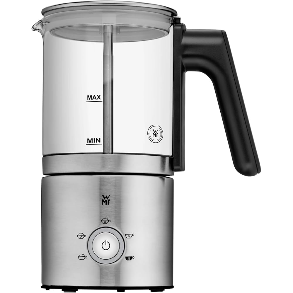 WMF Lono Glas Mousseur à lait électrique, 150-250 ml, 650 W, mixeur Frappe, écran tactile, pour mousse de lait chaud et froid, lait chaud, chauffe-lait, machine à cacao, chocolat chaud, acier : Cuisine et Maison