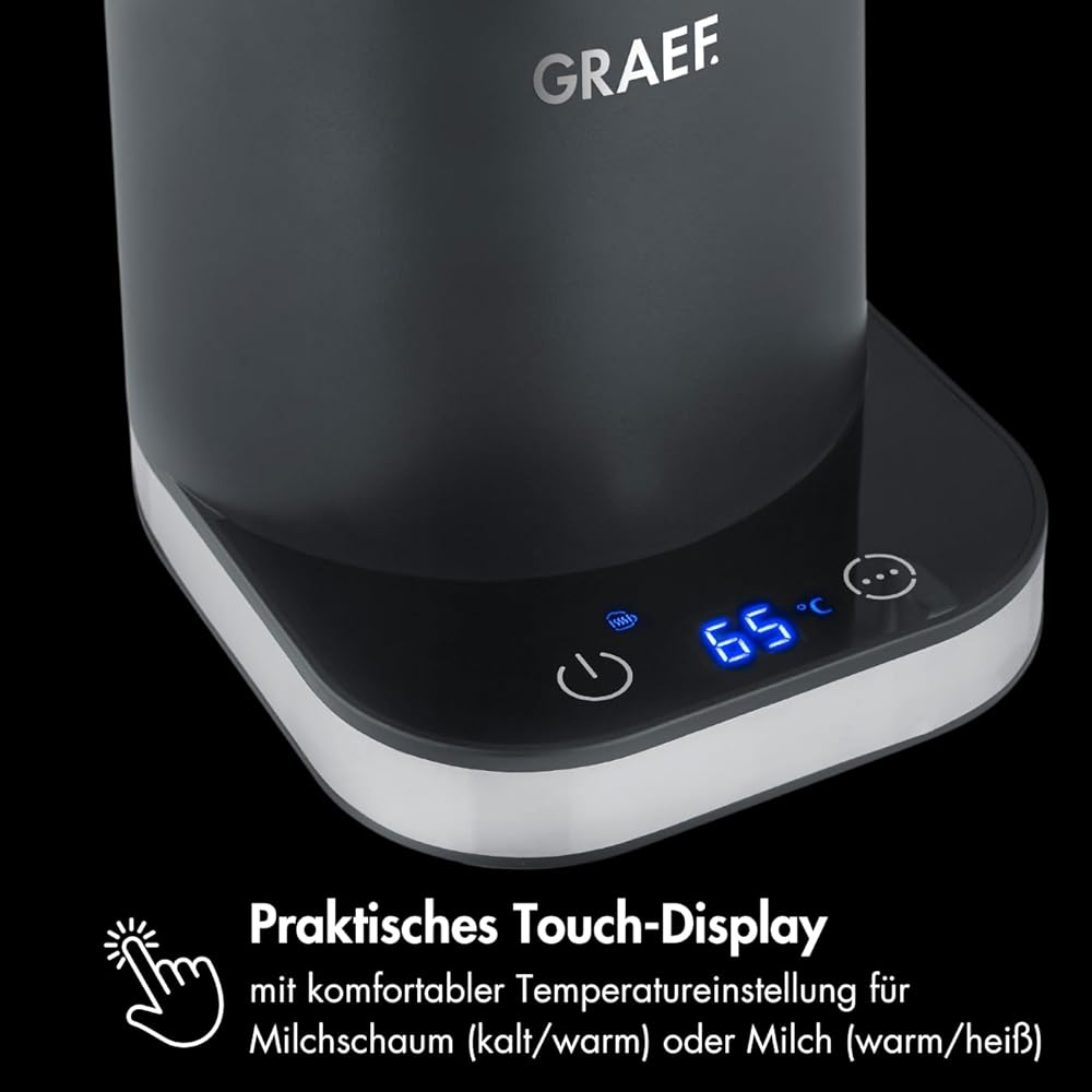 GRAEF MS902 Mousseur à lait en verre, à induction, 6 programmes automatiques, écran tactile, jusqu'à 400 ml de mousse de lait, chocolat chaud : Cuisine et Maison