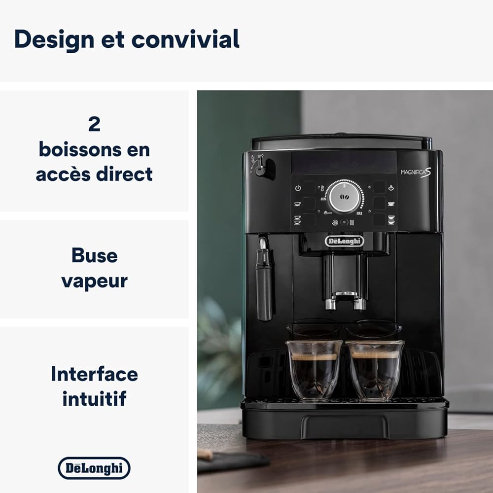 De'Longhi Magnifica S ECAM11.112.B, Machine à Café Automatique/ à Espresso du Grain à la Tasse Avec Buse à Lait, avec 4 Recettes à Touche Unique, Panneau de Contrôle Soft-Touch, 1450W, Noir : Cuisine et Maison