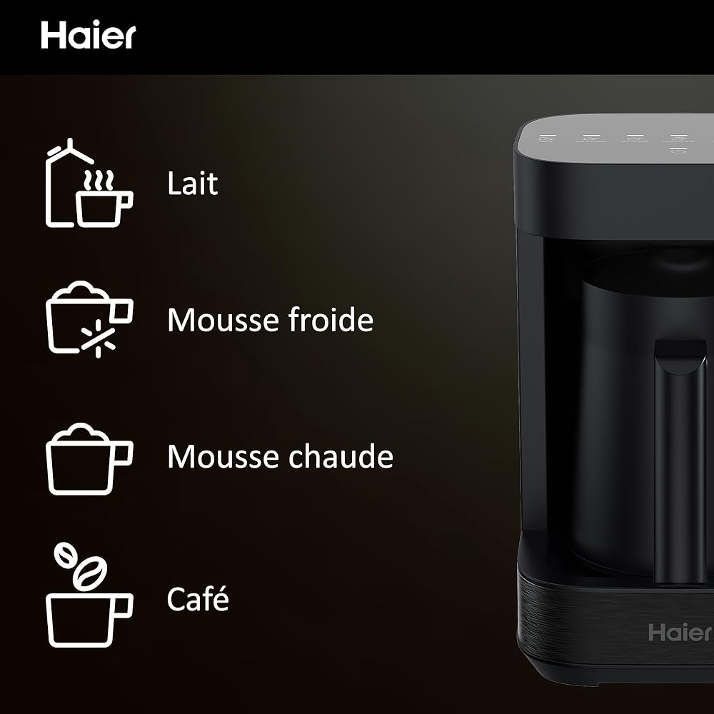 Haier I-Master Série 5 Préparateur de Boissons Chaudes et Mousseur Multi-Boissons, Programmes Lait, Café, Chocolat Chaud, Thé et Infusions, 350ml [Noir] : Cuisine et Maison