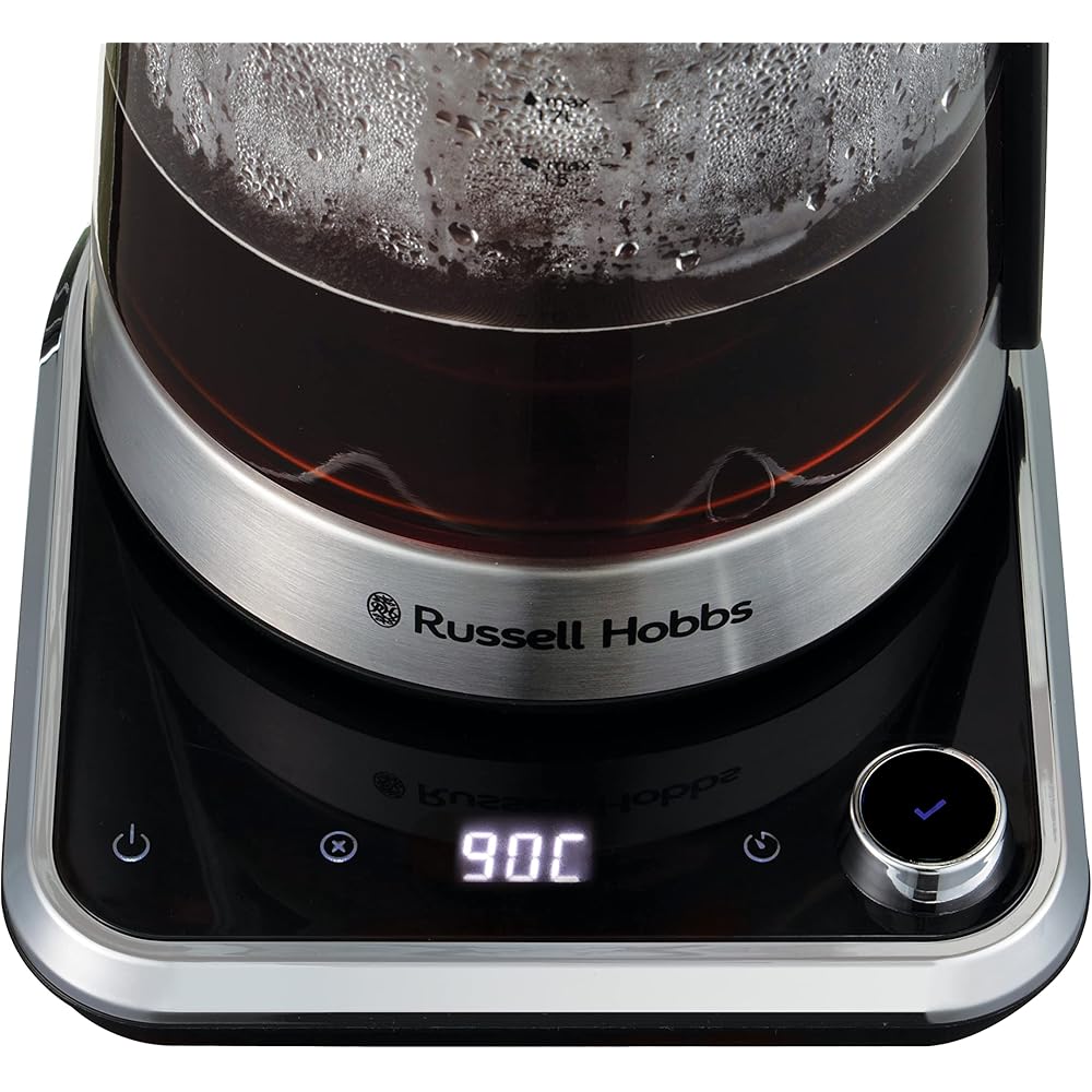 Russell Hobbs Bouilloire Electrique en verre [Idéale pour thé] Attentiv (1,7L, 2400 W, Filtre infusion en inox amovible, Contrôle de température 40-100°C, Commande & minuterie tactile) 26200-70 : Cuisine et Maison