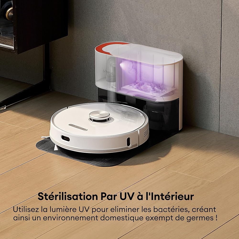 Ultenic T10 Pro Aspirateur Robot Laveur, Station Auto-Vidage 4000pa, Lavage à Serpillière Rotative, Navigation Lidar Cartographie, 200Min Autonomie, Connecté App et Alexa, Détection de Tapis : Cuisine et Maison