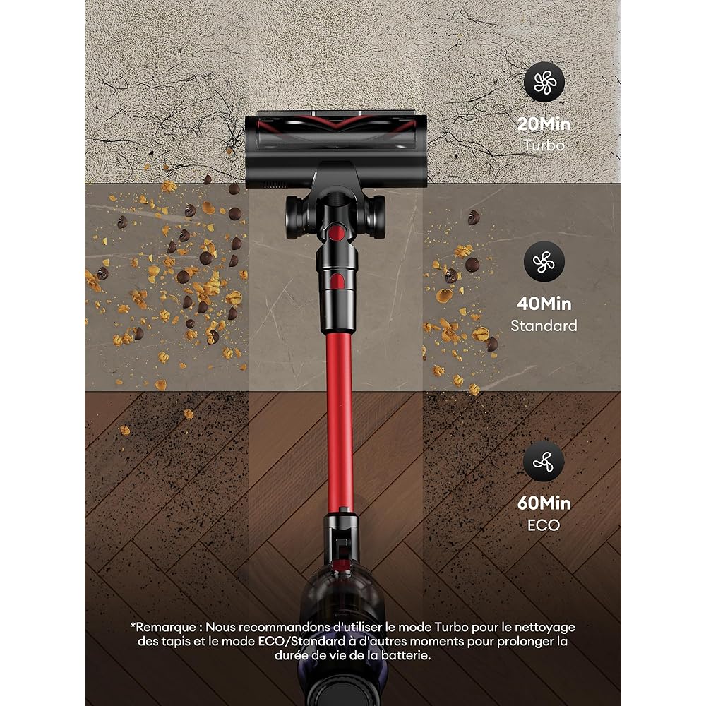 Ultenic U16 Flex Aspirateur Balai sans Fil, 50kPa/60min Aspirateur sans Fil Hyper-Puissant, Technologie GreenEye, Tube Pliable, Brosse Anti-Emmêlement pour Tapis, Poils Animaux, Sol Dur et Voiture : Cuisine et Maison