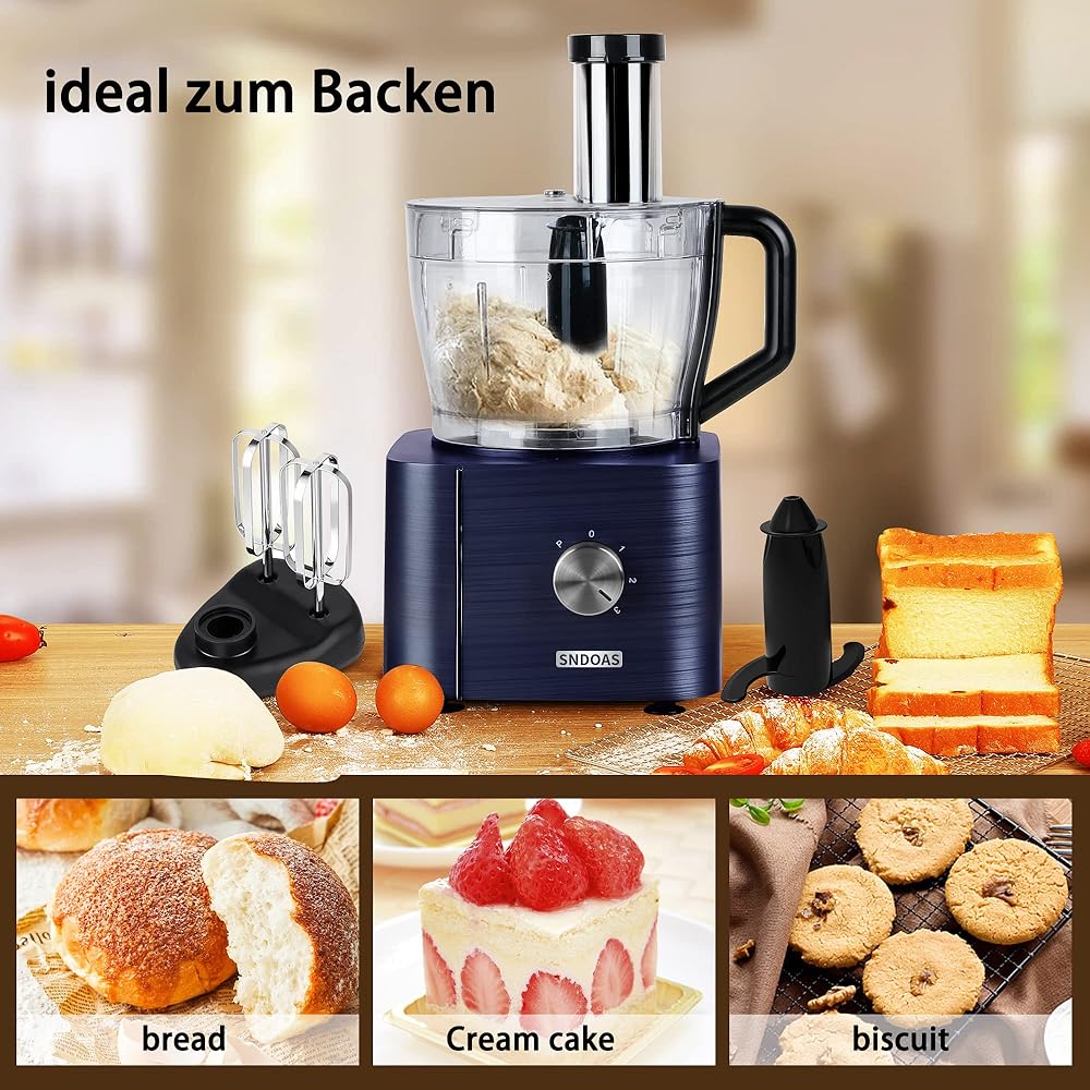 SNDOAS Robot Multifonction Cuisine, 1100 W Robot Culinaire, Bol Mélangeur 3.2 L, Hachoir Multifonction, Robot Mixeur 1.5 L, Moulin à café, Bleu Foncé : Cuisine et Maison