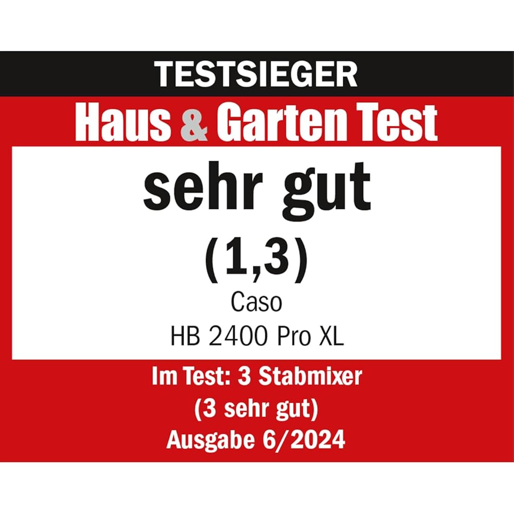 CASO HB 2400 Pro XL Mixeur plongeant - 24 000 tr/min, Puissant & Silencieux, Accessoires inclus pour mixer, mélanger, fouetter & plus, Tige de 29 cm en acier inoxydable : Cuisine et Maison