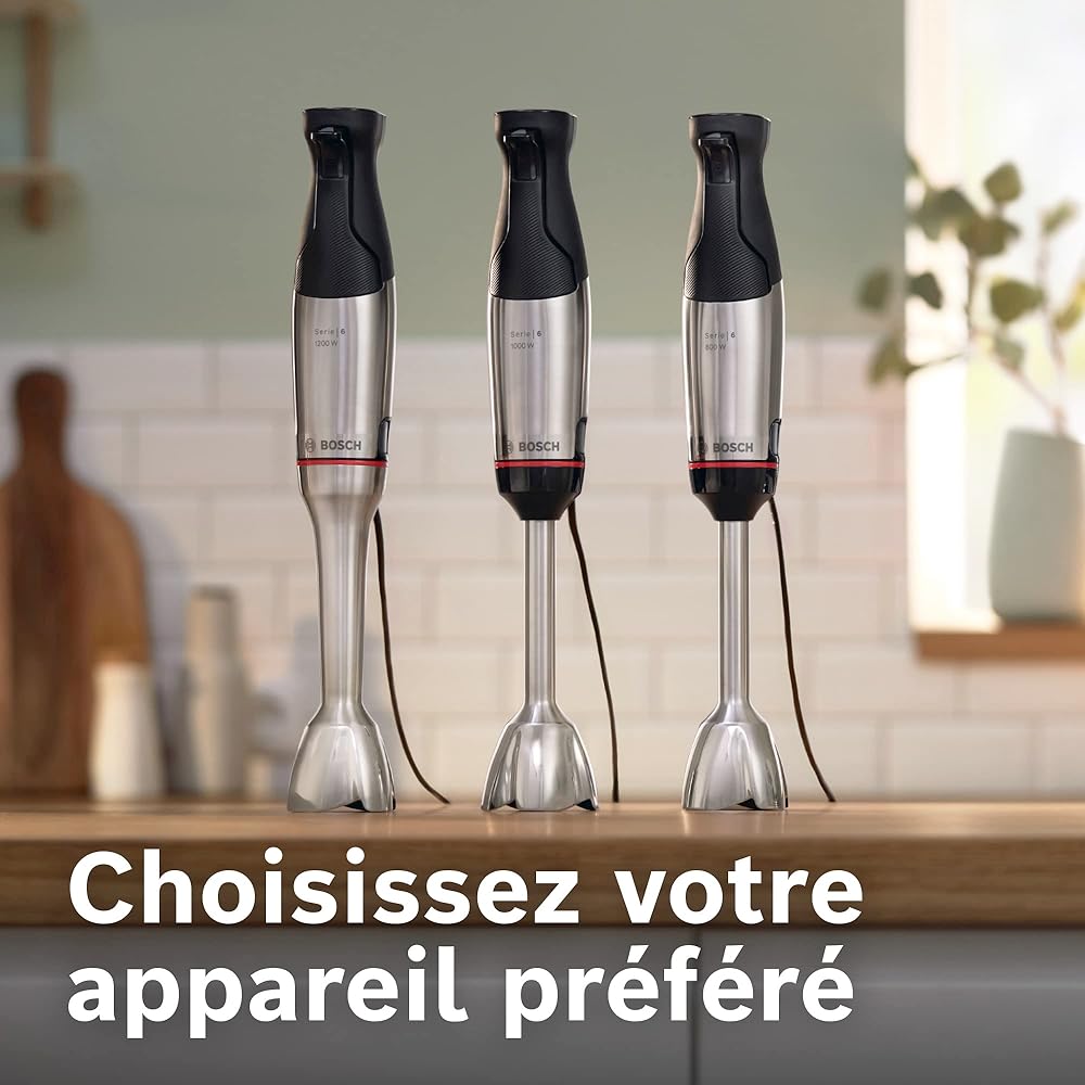 Bosch, mixeur plongeant, ErgoMaster Series 6, moteur 1200 watts refroidi par air, contrôle dynamique de la vitesse, couteau QuattroBlade Pro, accessoires inclus, MSM6M810 : Cuisine et Maison