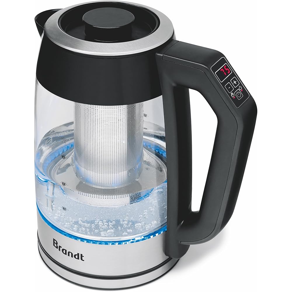 Brandt - TH1700EV - Théière bouilloire -1,7L - Bi-fonction théière et bouilloire - Température réglable sur la poignée - Noir : Cuisine et Maison