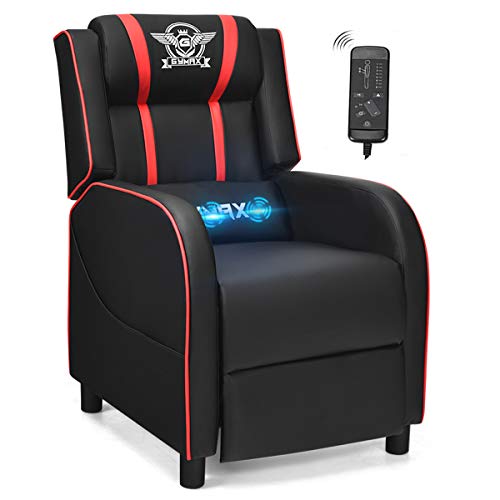 POWERSTONE Gaming-Sessel, verstellbarer Relaxsessel mit Fußstütze & Lendenkissen, Kunstleder, Blau