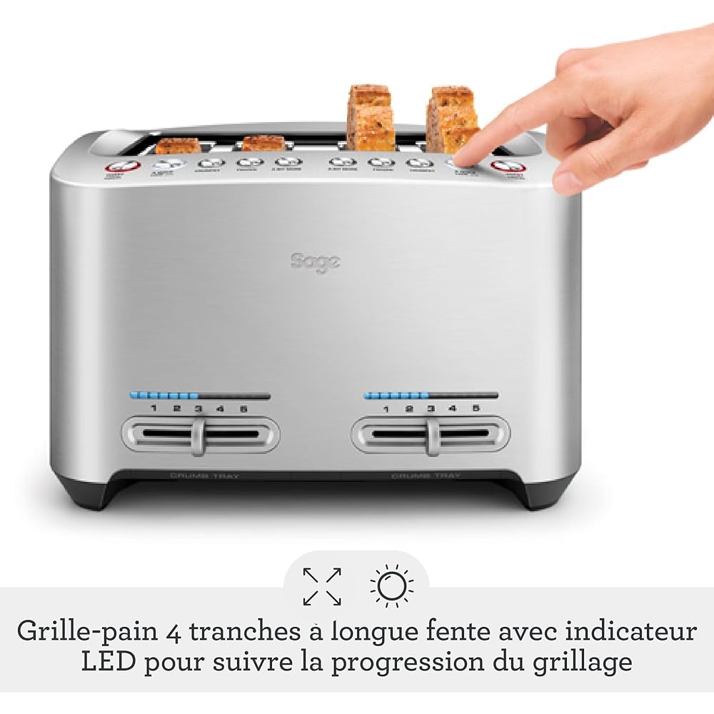 Sage - The Smart Toast - Grille-Pain 4 Fentes - Aluminium Brossé : Cuisine et Maison