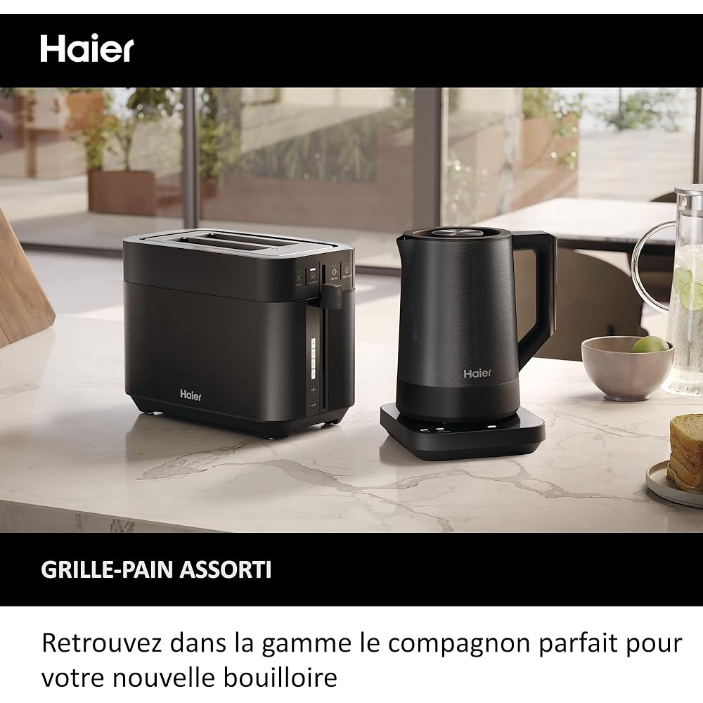 Haier I-Master Série 5 Bouilloire, Acier Inoxydable, 1,7L, Economie d'Energie, 7 Réglages de Température, Fonction de Maintien au Chaud, Fonction Tasse Unique 0,25L, 2000W [Noir] : Cuisine et Maison