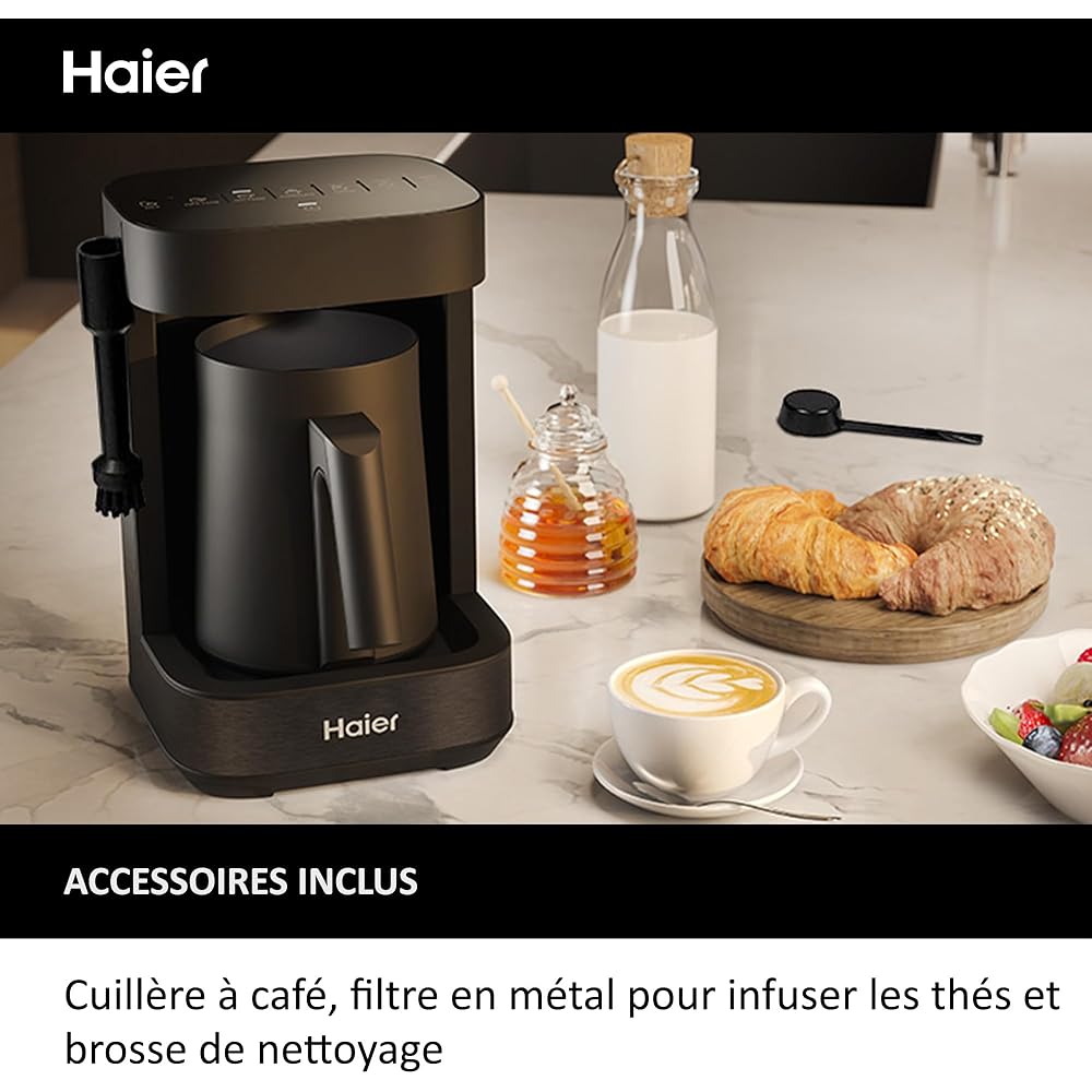 Haier I-Master Série 5 Préparateur de Boissons Chaudes et Mousseur Multi-Boissons, Programmes Lait, Café, Chocolat Chaud, Thé et Infusions, 350ml [Noir] : Cuisine et Maison