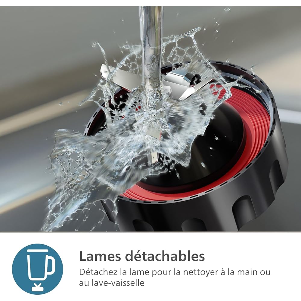 Philips Blender Series 5000 - Puissance 1200W, Bol verre, Capacité totale de 2L, 3 vitesses + Pulse, Gourde incluse, Nettoyage facile, Pièces résistantes au lave-vaisselle, Noir (HR3031/00) : Cuisine et Maison