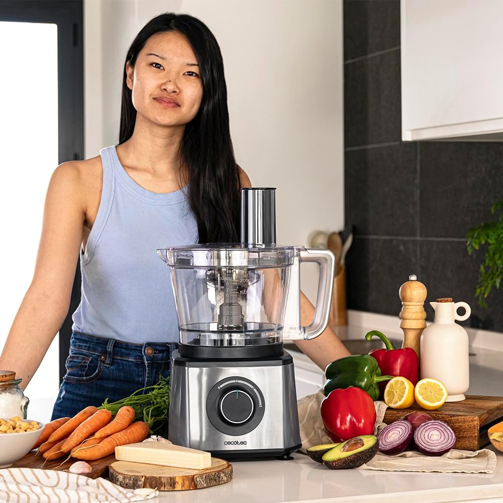 Cecotec Robot culinaire Paprika 1300, 2000W de puissance, en acier inoxydable, bol de 3,5 L, 2 vitesses, 3 disques de coupe, 1 lame pour hacher et 1 pour pétrir : Cuisine et Maison