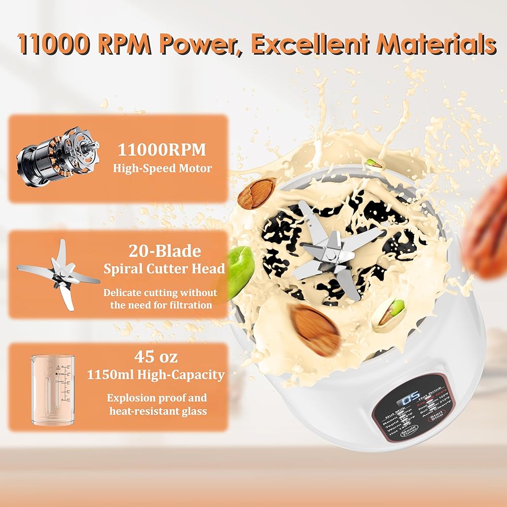 Machine à Lait Végétaux, Bellatte 1200 ml Machine à Lait de Noix Automatique et Jus avec Fonction de Nettoyage, 8 in 1 Multifonctionnel Machine pour Lait pour Avoine, Soja, Noix, Fruits : Cuisine et Maison