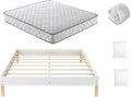 Matelas 2 Personnes 140x190CM avec 2xOreillers et Couette et Cadre de lit en Bois, Epaisseur 14CM