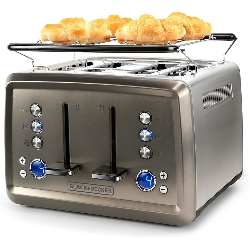 BLACK+DECKER Grille-pain, Inox, Avec chauffe-pain : Cuisine et Maison