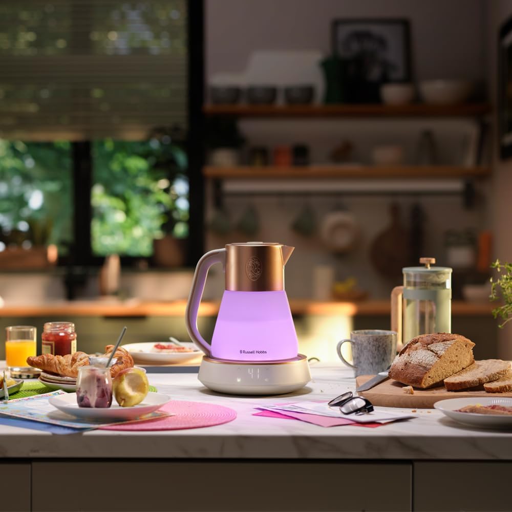 Russell Hobbs Bouilloire en verre [1,7L, température réglable 40-100°] Calm (éclairage intérieur & son apaisant, Technologie Quiet-Boil, maintien au chaud, écran numérique & tactile, 2400W) 27450-70 : Cuisine et Maison