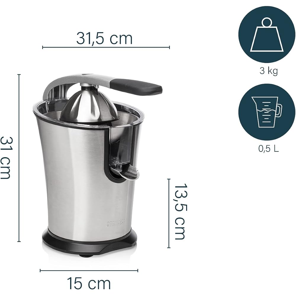 Princess Presse-agrumes Master Pro – Cône en acier inoxydable – 300 W – Filtre à pulpe en inox – Bras à levier professionnel – Réservoir avec système anti-goutte – 201860 : Cuisine et Maison