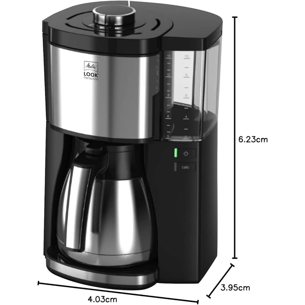 Melitta Cafetière à Filtre Look Therm Perfection Noir/Inox, avec Verseuse Isotherme, Réservoir d'eau amovible et programme de détartrage, Capacité 10-15 tasses, modèle 1025-16 : Cuisine et Maison