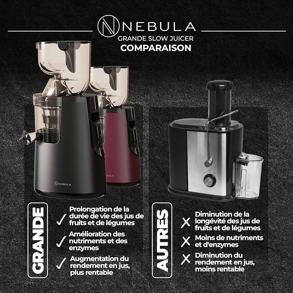 Nebula Red Grande 45RPM Juicer | Extracteur De Jus Pour Fruits Et Légumes | Presse-Agrumes Électrique | Sorbetière Et Machine À Glace : Cuisine et Maison