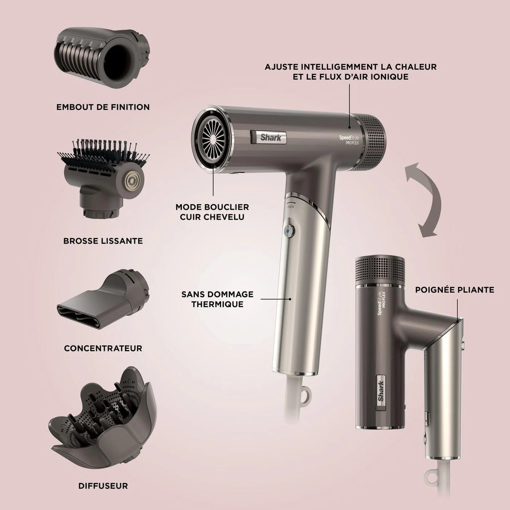 Sèche-cheveux ionique portable SpeedStyle Pro Flex : HD542EU, livré avec 4 accessoires de coiffage, technologie ionique négative