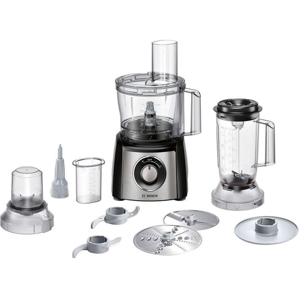 Bosch MultiTalent 3 MCM3501M – Robot de cuisine polyvalent avec plus de 50 fonctions – 800 W – Capacité de 2,3 L – Couleur : Noir/Inox brossé : Cuisine et Maison
