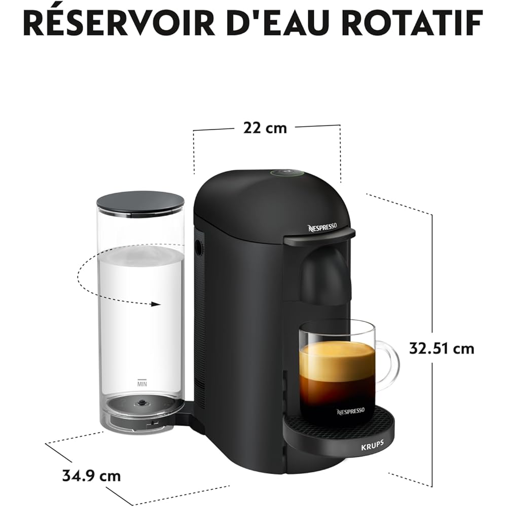 Machine à Café Nespresso Krups Vertuo Plus Noir Mat Cafetière Espresso YY3922FD : Cuisine et Maison