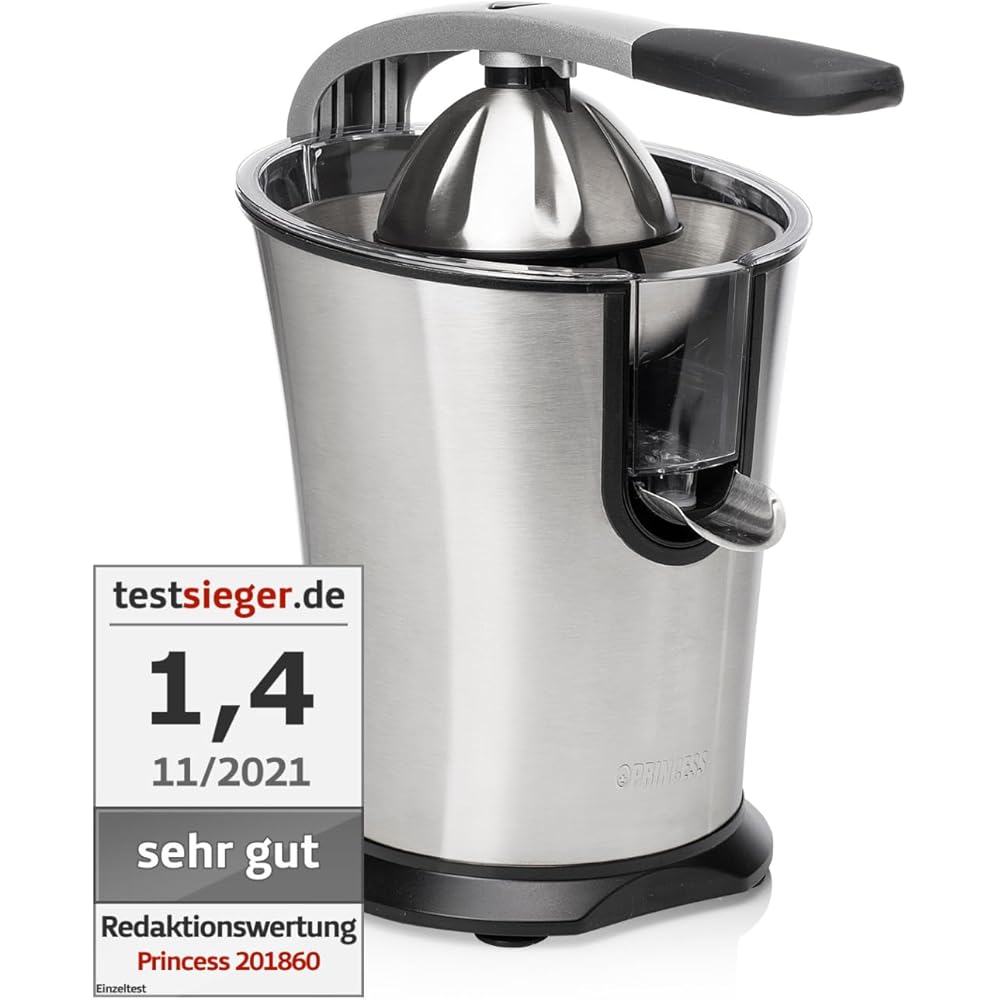 Princess Presse-agrumes Master Pro – Cône en acier inoxydable – 300 W – Filtre à pulpe en inox – Bras à levier professionnel – Réservoir avec système anti-goutte – 201860 : Cuisine et Maison