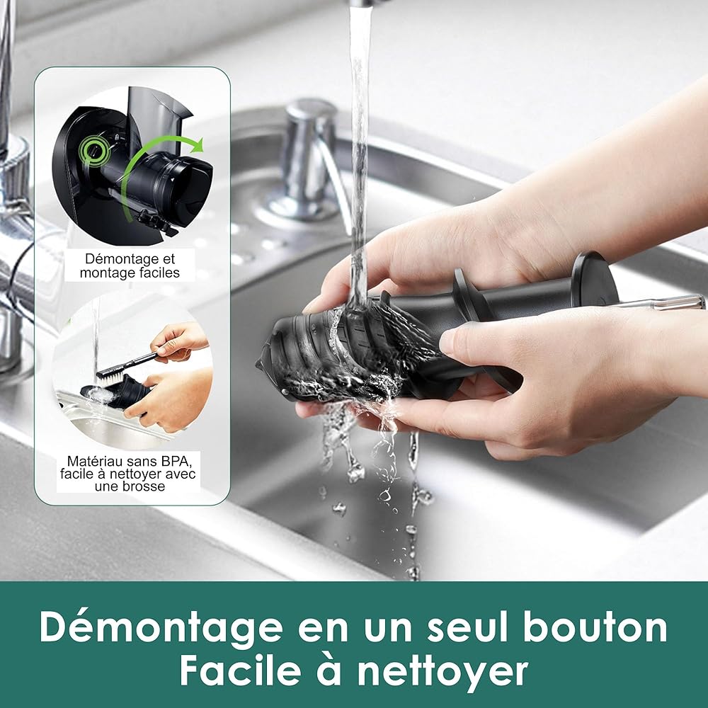 Fretta Extracteur de Jus à Pression à Froid, Goulotte d'alimentation Large de 76 MM, Presse-agrumes à Froid sans BPA, Extracteur de Jus de Fruits et Légumes, Recettes de Jus Incluses (Noir) : Cuisine et Maison
